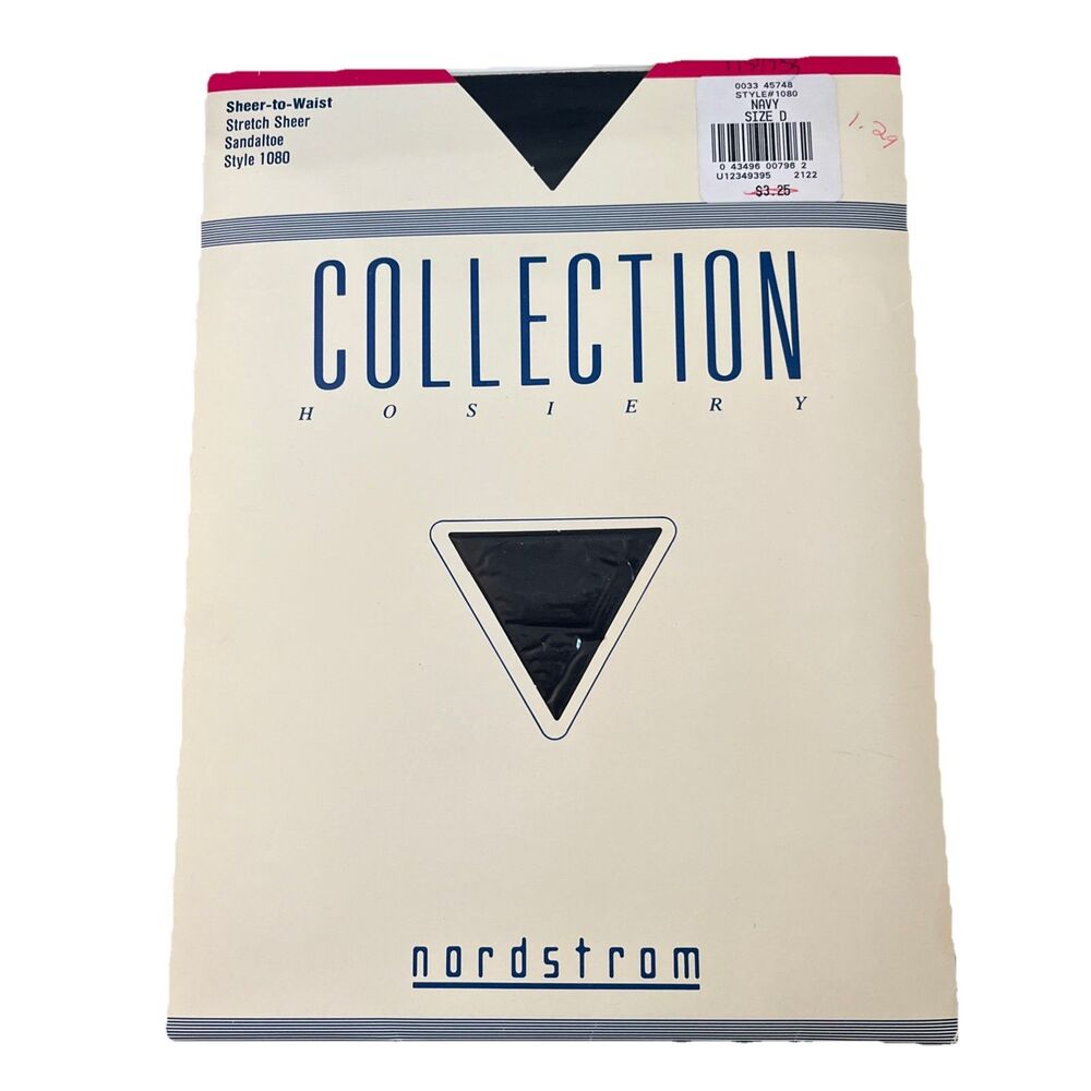 NWT Nordstrom Hosiery Style 1080 Sz D  Sheer To Waist Leg Navy Stretch